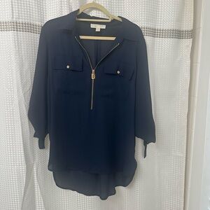 Michael Kors Deep Blue Blouse with Gold Zipper